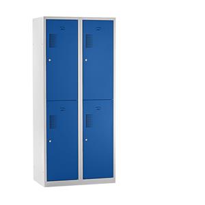 eurokraft basic AMSTERDAM Garderobenschrank, halbhohe Fächer, Breite 800 mm, 4 Fächer, lichtgrau / enzianblau