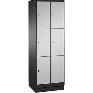 C+P EVOLO Fächerschrank, mit Sockel, 2 Abteile, je 3 Fächer, Abteilbreite 300 mm, schwarzgrau / weißaluminium