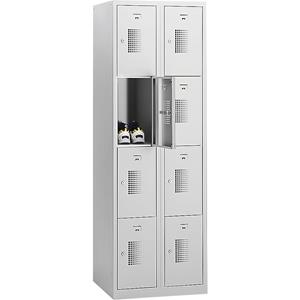 eurokraft basic AMSTERDAM Schließfachschrank, 2 Abteile, BxH 600 x 1800 mm, 8 Fächer, Zylinderschloss, lichtgrau