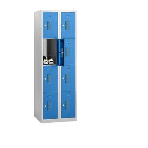 Eurokraft basic AMSTERDAM lockerkast, 2 vakken, breedte 600 mm, 8 vakken, cilinderslot, kastframe lichtgrijs, deuren lichtblauw