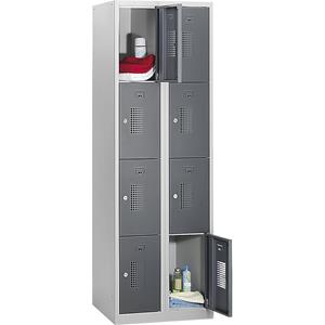 Eurokraft basic AMSTERDAM lockerkast, 2 vakken, breedte 600 mm, 8 vakken, cilinderslot, kastframe lichtgrijs, deuren basaltgrijs