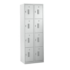 Eurokraft basic AMSTERDAM lockerkast, 2 vakken, breedte 600 mm, 8 vakken, draaigrendel voor hangslot, deur lichtgrijs, kastframe lichtgrijs