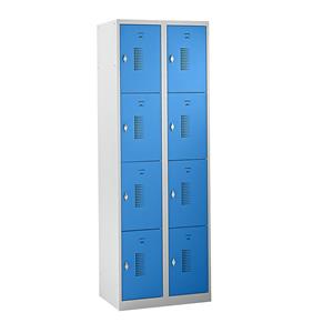 Eurokraft basic AMSTERDAM lockerkast, 2 vakken, breedte 600 mm, 8 vakken, draaigrendel voor hangslot, deur lichtblauw, kastframe lichtgrijs