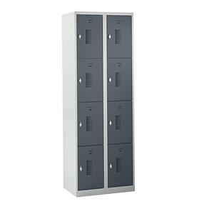 Eurokraft basic AMSTERDAM lockerkast, 2 vakken, breedte 600 mm, 8 vakken, draaigrendel voor hangslot, deur basaltgrijs, kastframe lichtgrijs