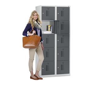 Eurokraft basic AMSTERDAM lockerkast, 2 vakken, breedte 600 mm, 10 vakken, cilinderslot, kastframe lichtgrijs, deuren basaltgrijs