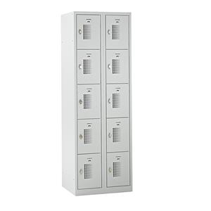 eurokraft basic AMSTERDAM Schließfachschrank, 2 Abteile, BxH 600 x 1800 mm, 10 Fächer, Drehriegel für Vorhängeschloss, lichtgrau