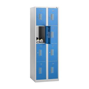 Eurokraft basic AMSTERDAM lockerkast, 2 vakken, breedte 800 mm, 8 vakken, cilinderslot, kastframe lichtgrijs, deuren lichtblauw