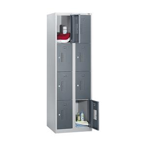 Eurokraft basic AMSTERDAM lockerkast, 2 vakken, breedte 800 mm, 8 vakken, cilinderslot, kastframe lichtgrijs, deuren basaltgrijs