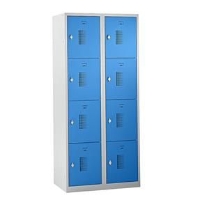 Eurokraft basic AMSTERDAM lockerkast, 2 vakken, breedte 800 mm, 8 vakken, draaigrendel voor hangslot, deur lichtblauw, kastframe lichtgrijs