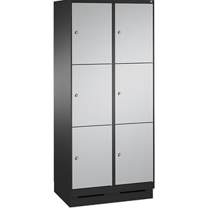 C+P EVOLO Fächerschrank, mit Sockel, 2 Abteile, je 3 Fächer, Abteilbreite 400 mm, schwarzgrau / weißaluminium