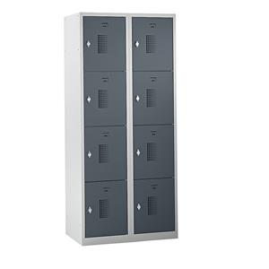 eurokraft basic AMSTERDAM Schließfachschrank, 2 Abteile, BxH 800 x 1800 mm, 8 Fächer, Drehriegel für Vorhängeschloss, basaltgrau/lichtgrau