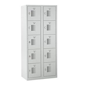 Eurokraft basic AMSTERDAM lockerkast, 2 vakken, breedte 800 mm, 10 vakken, draaigrendel voor hangslot, deur lichtgrijs, kastframe lichtgrijs