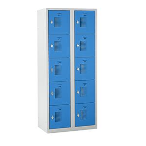 Eurokraft basic AMSTERDAM lockerkast, 2 vakken, breedte 800 mm, 10 vakken, draaigrendel voor hangslot, deur lichtblauw, kastframe lichtgrijs