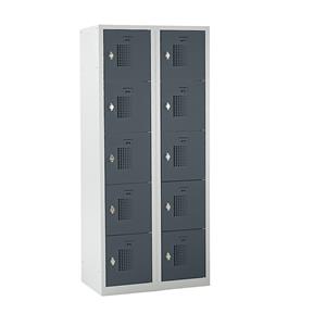 Eurokraft basic AMSTERDAM lockerkast, 2 vakken, breedte 800 mm, 10 vakken, draaigrendel voor hangslot, deur basaltgrijs, kastframe lichtgrijs