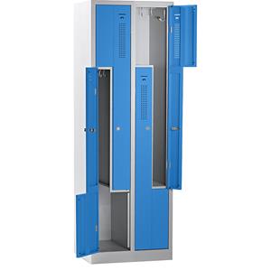 Eurokraft basic AMSTERDAM Z-garderobekast, breedte 590 mm, 2 afdelingen, 4 deuren, deur lichtblauw, kastframe lichtgrijs