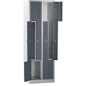 eurokraft basic AMSTERDAM Z-Garderobenschrank, Breite 590 mm, 2 Abteile, 4 Türen, Türfarbe Basaltgrau, Korpus lichtgrau