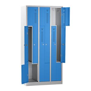 Eurokraft basic AMSTERDAM Z-garderobekast, breedte 870 mm, 3 afdelingen, 6 deuren, deur lichtblauw, kastframe lichtgrijs