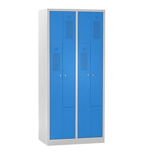 eurokraft basic AMSTERDAM Z-Garderobenschrank, Breite 800 mm, 2 Abteile, 4 Türen, Türfarbe Lichtblau, Korpus lichtgrau