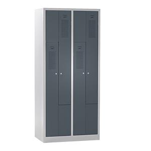 Eurokraft basic AMSTERDAM Z-garderobekast, breedte 800 mm, 2 afdelingen, 4 deuren, deur basaltgrijs, kastframe lichtgrijs