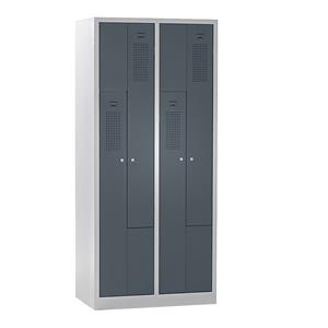 eurokraft basic AMSTERDAM Z-Garderobenschrank, Breite 800 mm, 2 Abteile, 4 Türen, Türfarbe Basaltgrau, Korpus lichtgrau