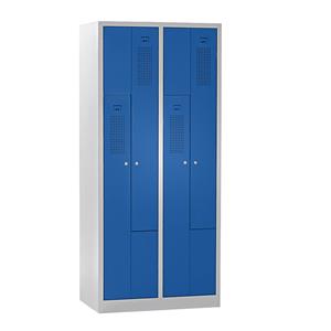 eurokraft basic AMSTERDAM Z-Garderobenschrank, Breite 800 mm, 2 Abteile, 4 Türen, Türfarbe Enzianblau, Korpus lichtgrau