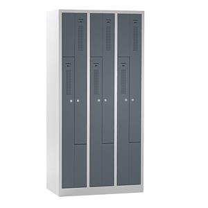eurokraft basic AMSTERDAM Z-Garderobenschrank, Breite 1185 mm, 3 Abteile, 6 Türen, Türfarbe Basaltgrau, Korpus lichtgrau