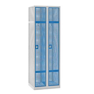 Eurokraft pro AMSTERDAM geperforeerde stalen locker, breedte = 600 mm, vak 300 mm, 2 vakken, voor hangslot, deuren lichtblauw