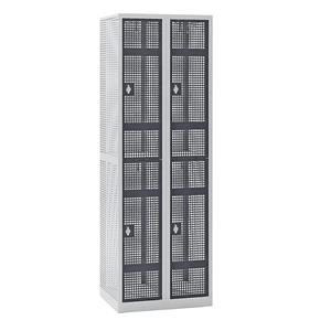 Eurokraft pro AMSTERDAM geperforeerde stalen locker, breedte = 600 mm, vak 300 mm, 4 vakken, voor hangslot, deuren basaltgrijs