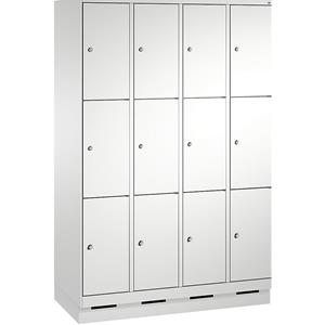 C+P EVOLO Fächerschrank, mit Sockel, 4 Abteile, je 3 Fächer, Abteilbreite 300 mm, lichtgrau / lichtgrau