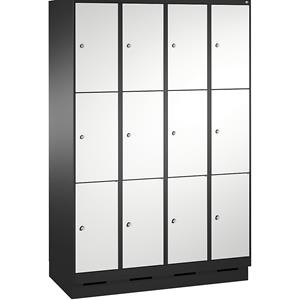 C+P EVOLO Fächerschrank, mit Sockel, 4 Abteile, je 3 Fächer, Abteilbreite 300 mm, schwarzgrau / lichtgrau