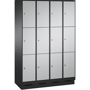 C+P EVOLO Fächerschrank, mit Sockel, 4 Abteile, je 3 Fächer, Abteilbreite 300 mm, schwarzgrau / weißaluminium
