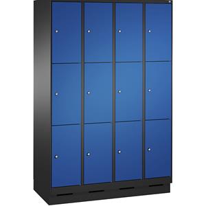 C+P EVOLO Fächerschrank, mit Sockel, 4 Abteile, je 3 Fächer, Abteilbreite 300 mm, schwarzgrau / enzianblau