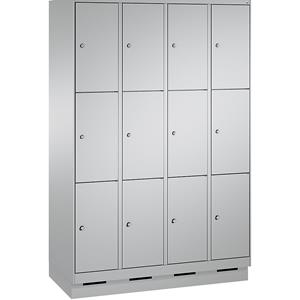 C+P EVOLO Fächerschrank, mit Sockel, 4 Abteile, je 3 Fächer, Abteilbreite 300 mm, weißaluminium / weißaluminium