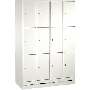 C+P EVOLO Fächerschrank, mit Sockel, 4 Abteile, je 3 Fächer, Abteilbreite 300 mm, verkehrsweiß / verkehrsweiß