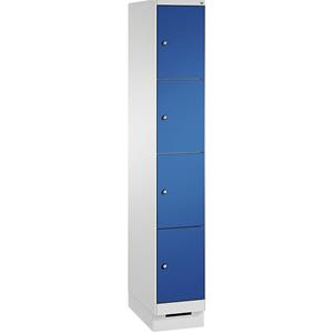 C+P EVOLO Fächerschrank, mit Sockel, 1 Abteil, 4 Fächer, Abteilbreite 300 mm, lichtgrau / enzianblau