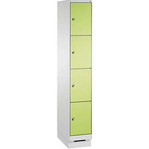 C+P EVOLO Fächerschrank, mit Sockel, 1 Abteil, 4 Fächer, Abteilbreite 300 mm, lichtgrau / viridingrün