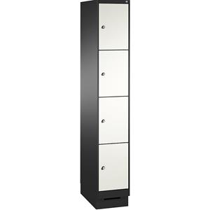 C+P EVOLO Fächerschrank, mit Sockel, 1 Abteil, 4 Fächer, Abteilbreite 300 mm, schwarzgrau / verkehrsweiß