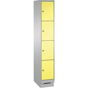 C+P EVOLO Fächerschrank, mit Sockel, 1 Abteil, 4 Fächer, Abteilbreite 300 mm, weißaluminium / schwefelgelb