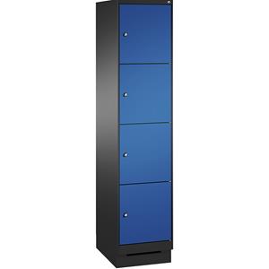 C+P EVOLO Fächerschrank, mit Sockel, 1 Abteil, 4 Fächer, Abteilbreite 400 mm, schwarzgrau / enzianblau