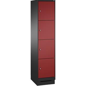 C+P EVOLO Fächerschrank, mit Sockel, 1 Abteil, 4 Fächer, Abteilbreite 400 mm, schwarzgrau / rubinrot