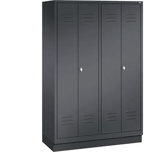 C+P CLASSIC Garderobenschrank mit Sockel, zueinander schlagende Türen, 4 Abteile, Abteilbreite 300 mm, schwarzgrau