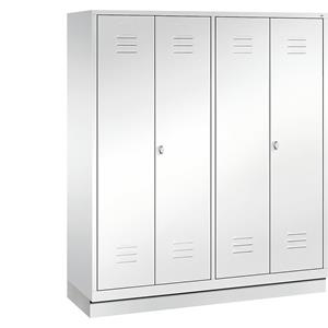 C+P CLASSIC Garderobenschrank mit Sockel, zueinander schlagende Türen, 4 Abteile, Abteilbreite 400 mm, verkehrsweiß