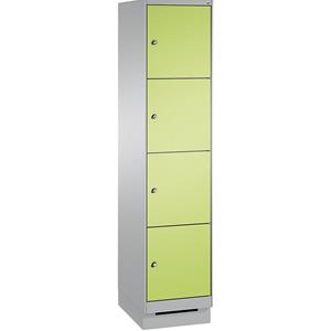 C+P EVOLO Fächerschrank, mit Sockel, 1 Abteil, 4 Fächer, Abteilbreite 400 mm, weißaluminium / viridingrün