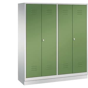 C+P CLASSIC Garderobenschrank mit Sockel, zueinander schlagende Türen, 4 Abteile, Abteilbreite 400 mm, lichtgrau / resedagrün