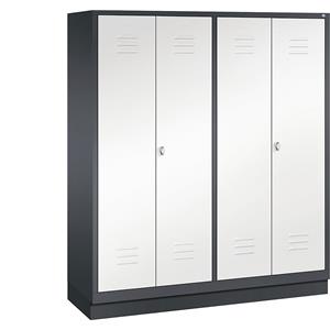 C+P CLASSIC Garderobenschrank mit Sockel, zueinander schlagende Türen, 4 Abteile, Abteilbreite 400 mm, schwarzgrau / verkehrsweiß