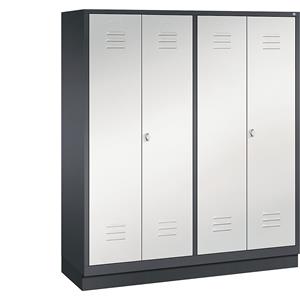 C+P CLASSIC Garderobenschrank mit Sockel, zueinander schlagende Türen, 4 Abteile, Abteilbreite 400 mm, schwarzgrau / lichtgrau