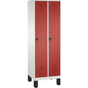 C+P EVOLO Garderobenschrank, mit Füßen, 2 Abteile, Abteilbreite 300 mm, verkehrsweiß / feuerrot