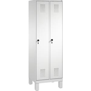 C+P EVOLO Garderobenschrank, mit Füßen, 2 Abteile, Abteilbreite 300 mm, lichtgrau