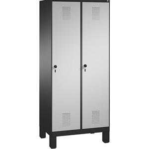 C+P EVOLO Garderobenschrank, mit Füßen, 2 Abteile, Abteilbreite 400 mm, schwarzgrau / weißaluminium