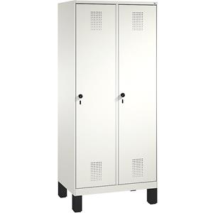 C+P EVOLO Garderobenschrank, mit Füßen, 2 Abteile, Abteilbreite 400 mm, verkehrsweiß / verkehrsweiß